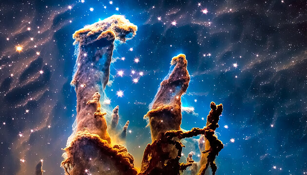 AI Generative illustration of a Creative Photo of The Glowing Pillars of Creation Nebula