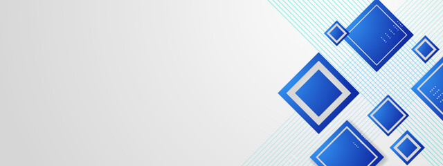 Abstract blue and white banner background with square and lines
