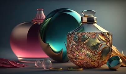  a group of three different colored bottles next to each other.  generative ai