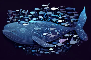 Deurstickers Horizontal Abstract The Shape Of A Whale With A Lot Of Little Fish On It. International Day Of The Whale Concept. Generative AI © Pixel Matrix