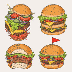 Cheese hamburger set labels colorful