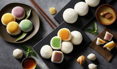  a table topped with plates of food and chopsticks.  generative ai