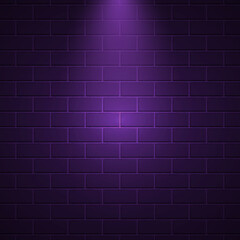 Fototapeta na wymiar Brick wall background with purple light