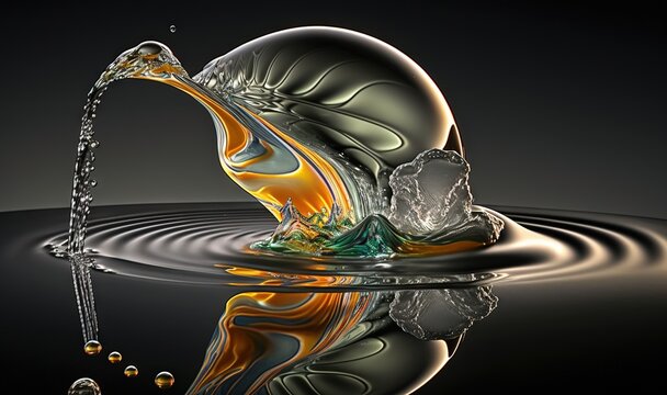  a picture of a liquid being poured into a bowl of water.  generative ai