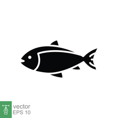 Fish icon vector silhouette symbol. Sea life, tuna, pisces, nature concept for food template design. Solid, glyph vector illustration isolated on white background. EPS 10.