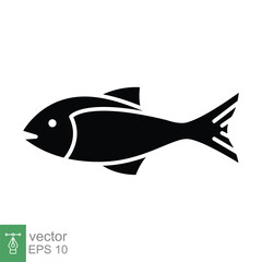 Fish icon vector silhouette symbol. Sea life, tuna, pisces, nature concept for food template design. Solid, glyph vector illustration isolated on white background. EPS 10.