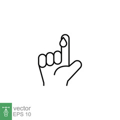 Fototapeta premium Blood on finger line icon. Vector people hand injured isolated symbol. Glucose, insulin test, diabetes concept. Simple outline style. Sign illustration on white background. EPS 10.