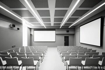 Large empty school conference room, monochrome. Generative AI. 