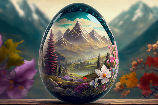 Easter eggs Beautiful painting Landscape AI-Generated