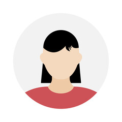 Empty face icon avatar with long black hair. Vector illustration.