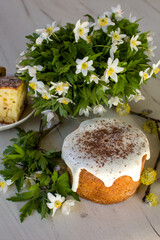 easter cake and flowers