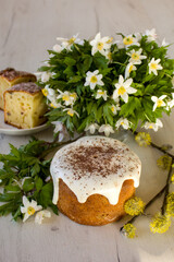 easter cake and flowers, easter background, easter food