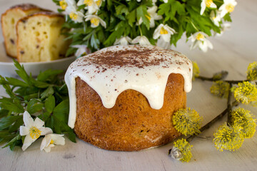 Obraz na płótnie Canvas Easter Cakes - Russian and Ukrainian Traditional Kulich, Paska Easter Bread, happy easter