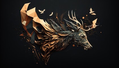 Abstract Doe, a gazelle-looking Animal wallpaper. low poly Deer background generative ai	