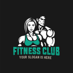 Fitness Club emblem. Fitness couple logo design for fitness or gym.