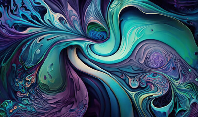  an abstract painting with blue, purple and green colors on it.  generative ai