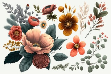 Floral clipart. Isolated on white background