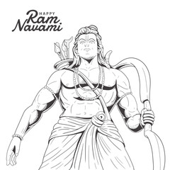 Fototapeta na wymiar illustration sketch of Lord Rama with bow arrow. Happy Ram Navami