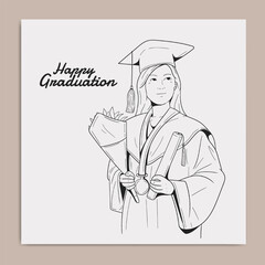 sketch of graduating student girl vector illustration