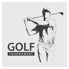 Golf player icon, golfer abstract vector silhouette
