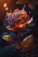 magical rose in soft sunlight close up