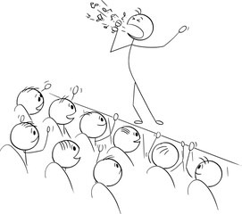 Singer Singing, Audience is Happy, Vector Cartoon Stick Figure Illustration