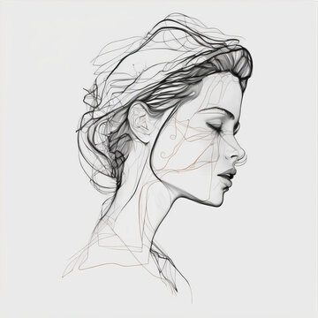 Abstract modern art abstract drawing portrait of young woman. Generative ai