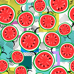 Colorful organic shapes seamless pattern. Cute watermelons, decorative abstract art vector illustration