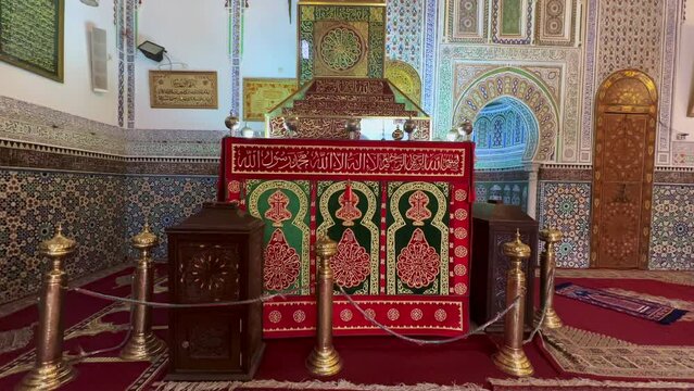 Beautiful interior of Zawiya of Moulay Idris II in the medina of Fez, Morocco