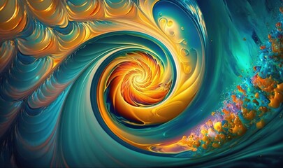  a computer generated image of a colorful swirl in blue, yellow and orange.  generative ai