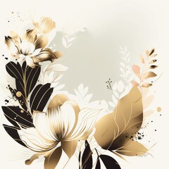 Golden flowers on light background, digital watercolor illustration. Generative AI