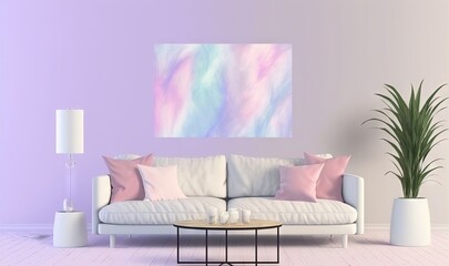  a living room with a couch, table and a painting on the wall.  generative ai