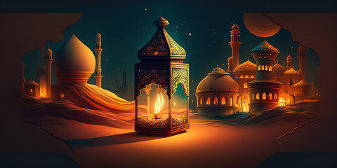 Ramadan Kareem Horizontal Banner. Generative AI