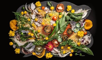  a platter of food with many different types of vegetables.  generative ai