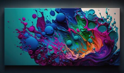  an abstract painting with blue, pink, and green colors.  generative ai