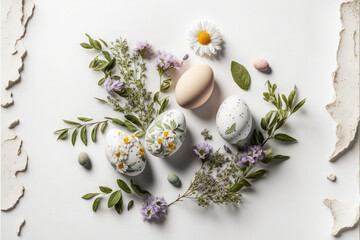 Generative AI of Easter eggs with flowers