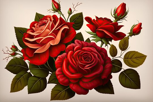 Red roses in a bouquet. Generative AI