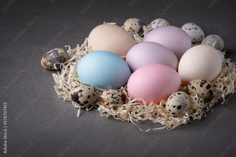Wall mural Easter eggs on a gray background - Wall murals