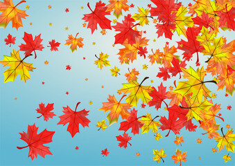 Fototapeta na wymiar Brown Floral Background Blue Vector. Leaves Forest Card. Yellow Design Plant. Season Leaf Illustration.