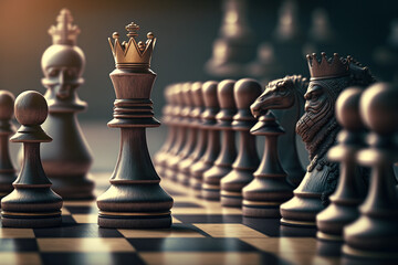 Chess piece on chessboard, competition success and strategy game play, design created with Generative Ai - 576708558