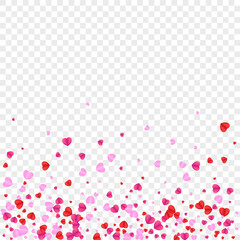 Tender Heart Background Transparent Vector. Fall Illustration Confetti. Pink Card Texture. Violet Confetti Drop Pattern. Fond Sweetheart Frame.