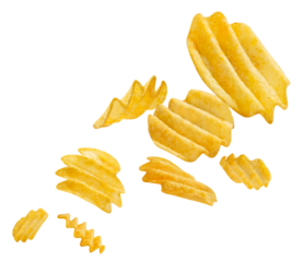 Flying delicious potato chips cut out