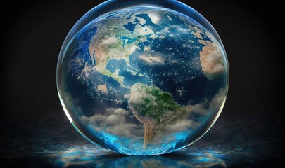  a glass ball with a picture of the earth in it.  generative ai