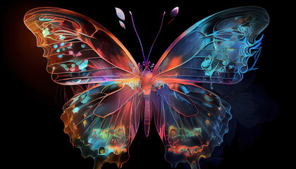 Neon illustration of a butterfly. Generative AI. 