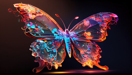 Fototapeta na wymiar Neon illustration of a butterfly. Generative AI. 