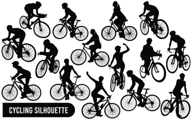 Vector collection of cycling silhouettes in different positions