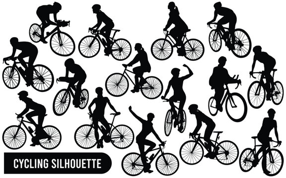 Vector Collection Of Cycling Silhouettes In Different Positions