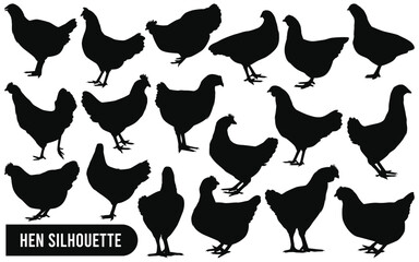 Vector rooster or hen silhouettes vector collection