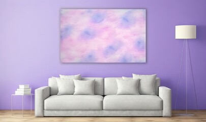  a living room with a couch and a painting on the wall.  generative ai