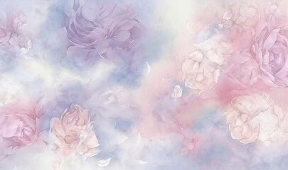  a painting of pink and purple flowers on a blue and white background.  generative ai